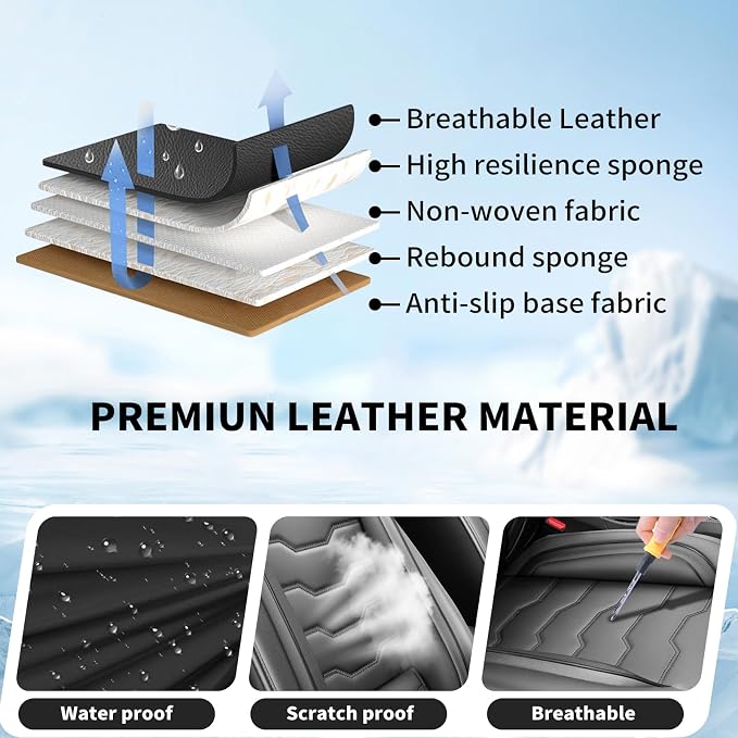 Fit Gladiator Car Seat Covers for Jeep Gladiator 2020-2025 2026 -Full Set Premium Leather, Waterproof & Breathable，All-Weather Seat Cushion Protecto & Airbag Compatible, 2 Front Seat Black
