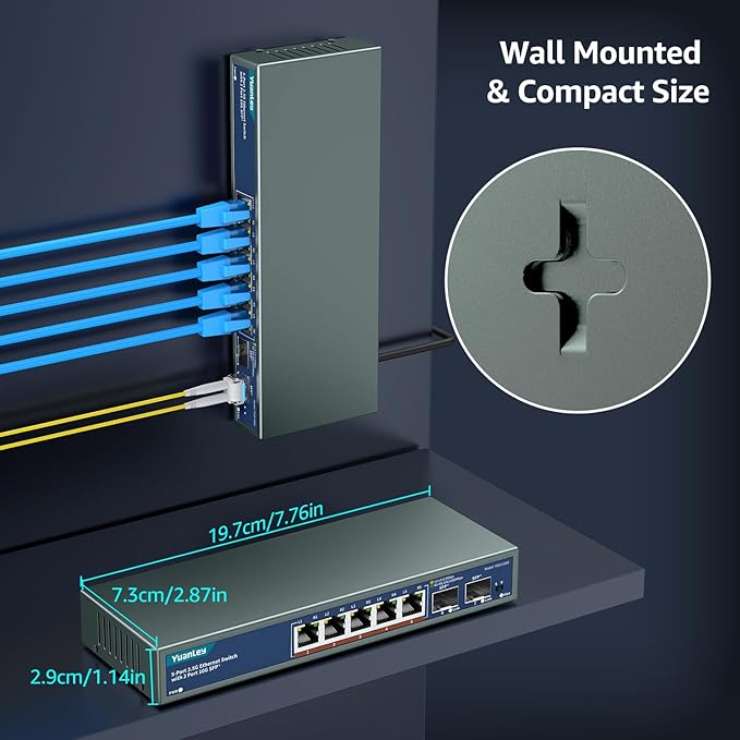 7 Port 2.5G Unmanaged Ethernet Switch, 5 x 2.5G Base-T Ports, 2 x 10G SFP