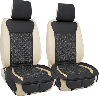 Elantrip 2PCs Front Car Seat Covers Leather Car Seat Protector Universal fit for Most Cars SUVs and Trucks Water Proof Seat Protector Black and Gold