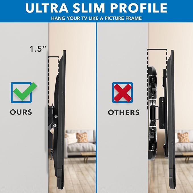 Mount-It! Low-Profile Tilt TV Wall Mount | Ultra-Slim Bracket