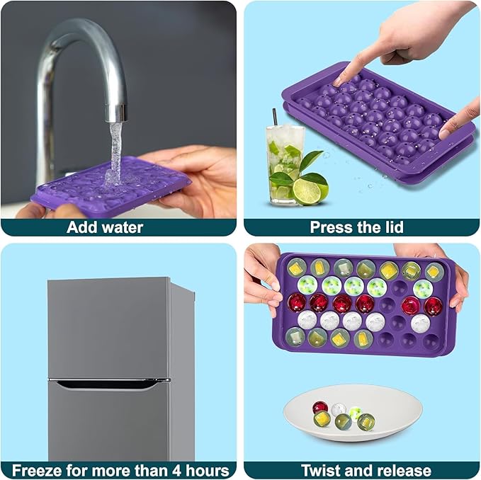 Small Ice Cube Trays for Freezer – 2 Pack Hard Plastic Mini Ice Cube Trays