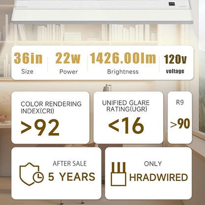 Ansen Hardwired Under Cabinet Lighting, 36in 22W LED Light