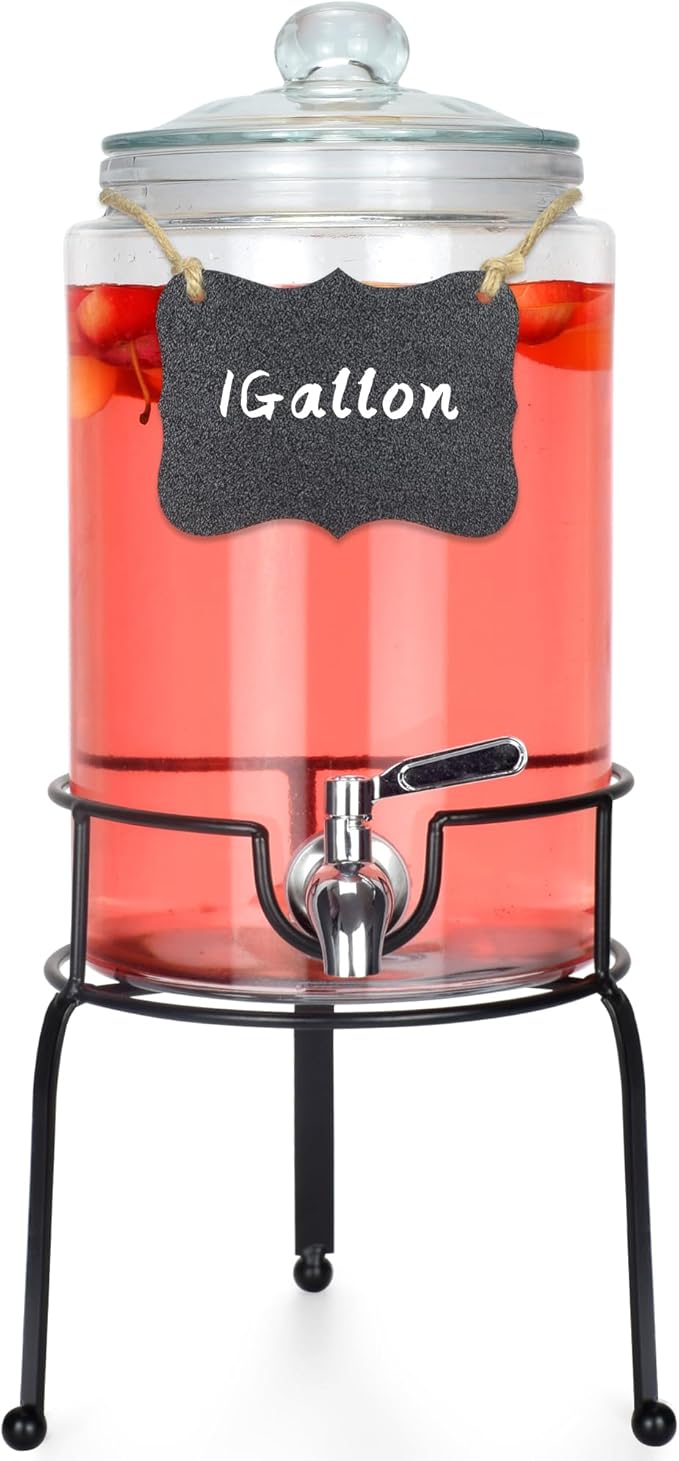 1 Gallon Beverage Dispenser 1 Pack, Stainless Steel Spigot Drink Dispenser