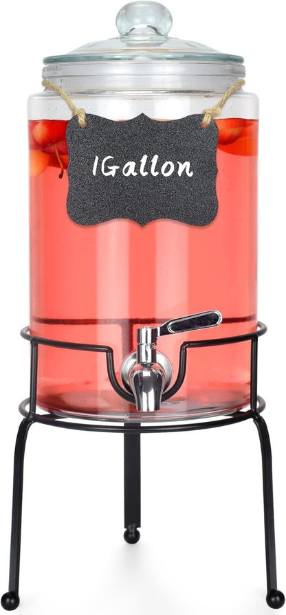 1 Gallon Beverage Dispenser 1 Pack, Stainless Steel Spigot Drink Dispenser