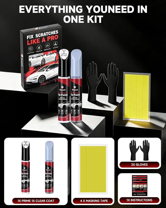 Crystal White Pearl Tricoat 34K for Mazda Touch Up Paint Kit with 2K Clear Coat,Exact Color Match Touch Up Paint for Chip and Scratch Repair