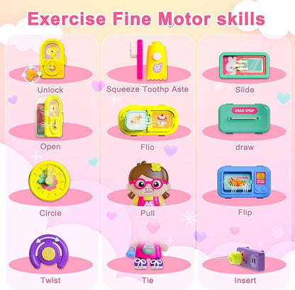 Montessori Busy Board for 1-2 Year Old Girl Gift,Musical Toys for Toddlers 1-3 Year,Educational Fine Motor Baby Toys for 12 18 Months,Perfect for Preschool or Travel,Birthday Gift for 1+Year Old Girl