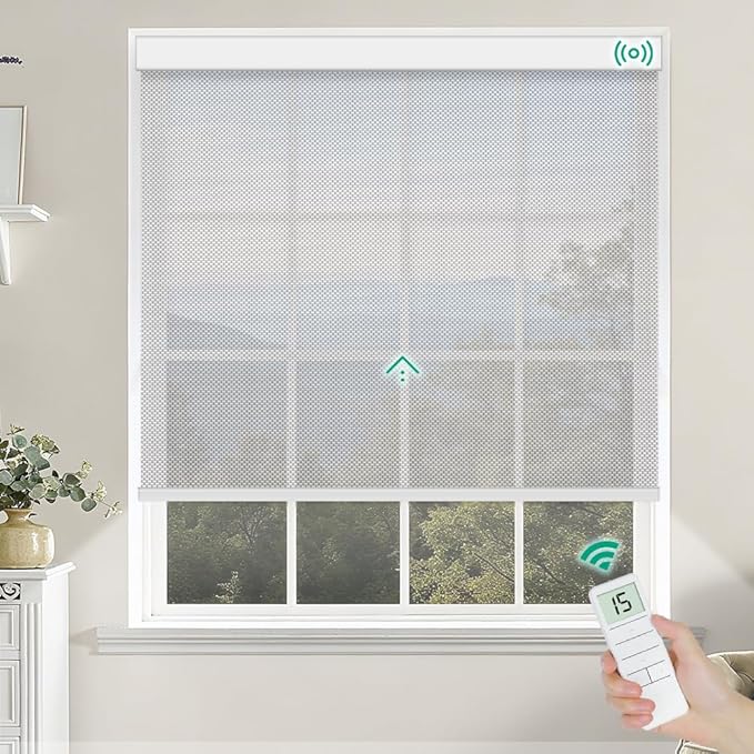 Kilonity Motorized Roller Shades, Light Filtering Remote Control Custom Window