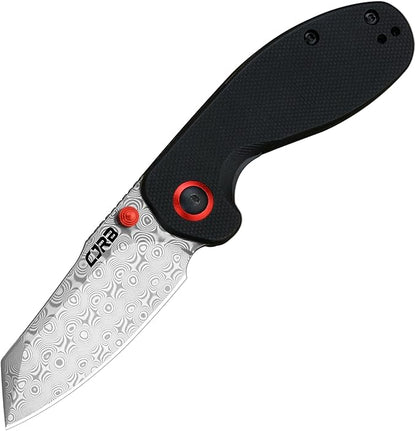 CJRB Maileah pocket knife, folding knife with 2.39'' Damascus Steel Blade, Black G10 Handle EDC Knife for Men Outdoor Survival Camping Limited Edition (J1918D)