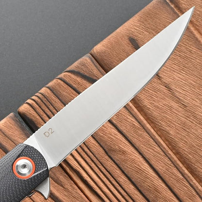FF6 Folding Knife,D2 Steel Blade G10 Handle EDC Tool Knife for Camping,Hiking,Hunting,Fishing(Black)