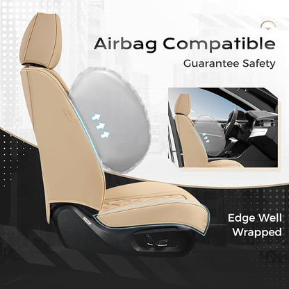 Coverado Front Seat Covers, Luxury Faux Leather Seat Covers for Cars, Beige Car Seat Covers, Car Seat Protector Waterproof, Automotive Interior Accessories Universal Fit for Most Cars Truck SUV Sedan