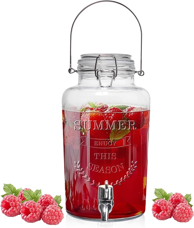 Glass Beverage Dispenser with Airtight Lid and Handle, 0.8 Gallon Drink