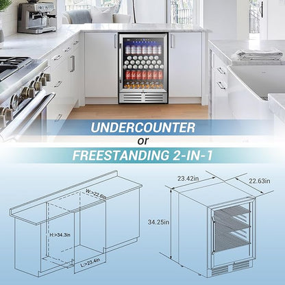 24 Inch Beverage Refrigerator, 210 Cans Under Counter Beverage Cooler, and Milk