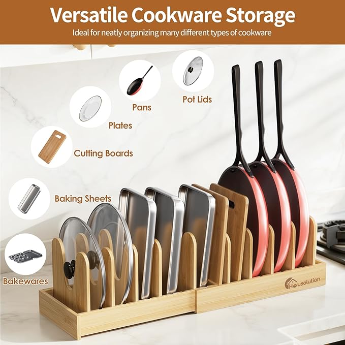 Housolution Bamboo Pot and Pan Organizer