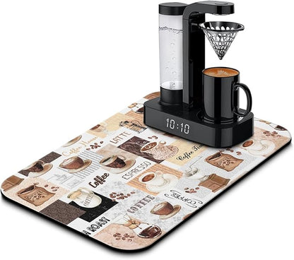 Coffee Mat 19inx12in, Absorbent Hide Stain Anti-Slip Coffee Bar Accessories
