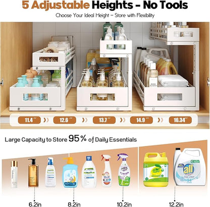 2-Pack 20.47"Deep Under Sink Organizer And Storage, 2-Tier L-Shaped Pull Out