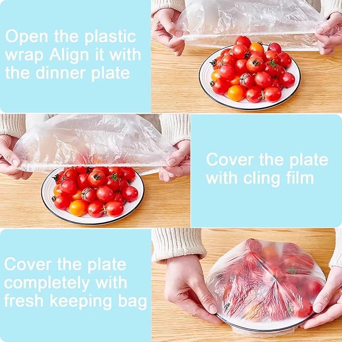 300pcs Plastic Bowl Covers Food Cover, Food Fresh Keeping Bags Elastic Reusable