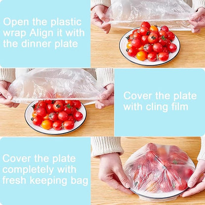 300pcs Plastic Bowl Covers Food Cover, Food Fresh Keeping Bags Elastic Reusable