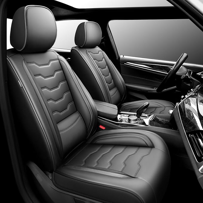 Fit Compass Car Seat Covers for Jeep Compass 2007-2025 2026 -Full Set Premium Leather, Waterproof & Breathable，All-Weather Seat Cushion Protecto & Airbag Compatible, 2 Front Seat Black