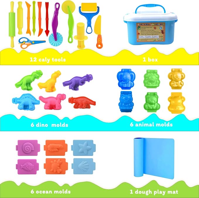 Dough Tool Set, Dough Accessories Includes Storage Container, 3D Animal