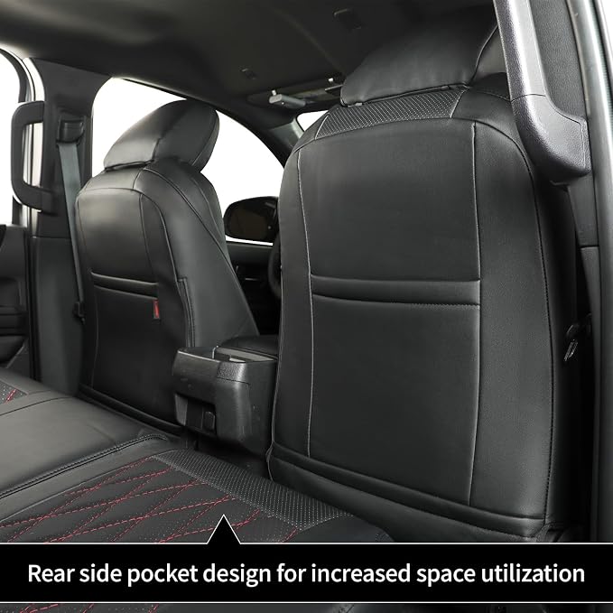 coverdream Tacoma Hybrid Leather Seat Covers Full Set for 2024-2026 Toyota Tacoma TRD Sport,TRD Off-Road,Limited,Trailhunter,Fully Covered,Luxury Waterproof Car Seat Protector(Black & Diamond)