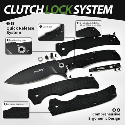 Praxis Folding Pocket Knife, 3.6" PVD Titanium Coating D2 Steel Blade Foldable Knife with G10 Handle Lightweight Camping Survival Hiking Knives