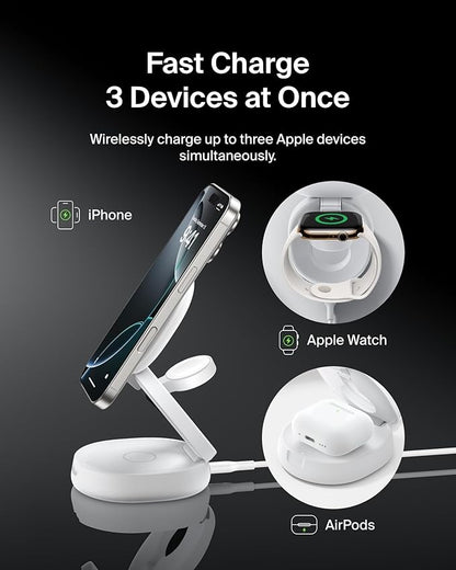 Belkin MagSafe Charger Compatible, 3-in-1 Qi2 15W Wireless Charging Station