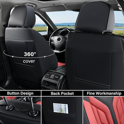 Coverado Car Seat Covers Full Set, Automotive Seat Covers Car Seat Protector Car Seat Cushion, Waterproof Leather Seat Covers for Cars, Universal Fit for Most Sedans SUV Pick-up Truck(Burgundy)