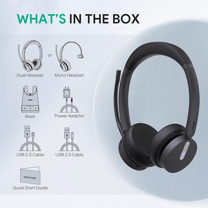 Yealink WH64 DECT & Bluetooth Dual Teams Wireless Headset, 606 ft Range On Ear