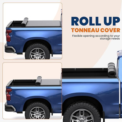 KUIPERAUTO 5.8FT Roll-Up Soft Vinyl Truck Bed Tonneau Cover Compatible for 2007-2024 Chevrolet Silverado/GMC Sierra 1500-69.6 Inch