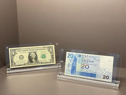 IEEK Acrylic Dollar Bill Frame Currency Holder Clear Paper Money Holders for Collectors Currency Ticket Protector Dollar Bill Display Stand,7.3 x 3.5 Inch,2 Pack