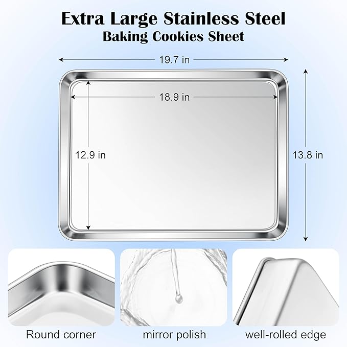 E-far Large Baking Sheet, 20”x14” Stainless Steel Cookie Sheet Pan