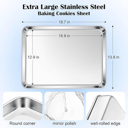 E-far Large Baking Sheet, 20”x14” Stainless Steel Cookie Sheet Pan