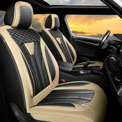 Fit Gladiator Car Seat Covers for Jeep Gladiator 2020-2025 2026 -Full Set Premium Leather, Waterproof & Breathable，All-Weather Seat Cushion Protecto & Airbag Compatible, 5 Seats Beige & Black
