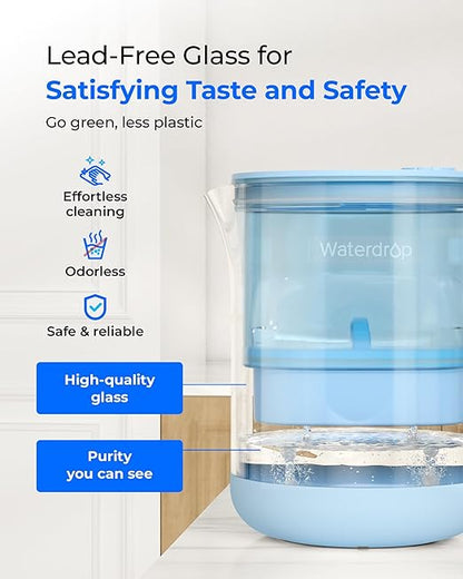 Waterdrop PT-72B-A Glass Alkaline Water Filter Pitcher, Eco-Friendly, Enhances