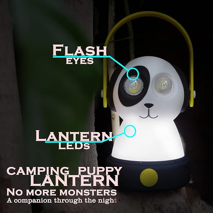 Outdoor Equipment LED Camping Lantern & Headlamp Set for Kids, FANT.LUX Battery Powered Night Light for Emergency, Hurricane, Lightweight Tent Lamp - Owl (Dog Set)
