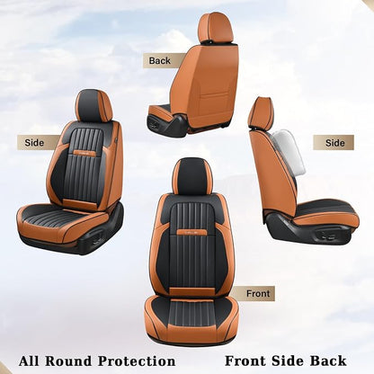 Coverado Car Seat Covers Front, Seat Covers for Cars, Waterproof Car Seat Cushions, 2-Pack Leather Carseat Seat Protectors, Universal Seat Covers Fit for Most Sedans SUV Pick-up Trucks(Brown&Black)