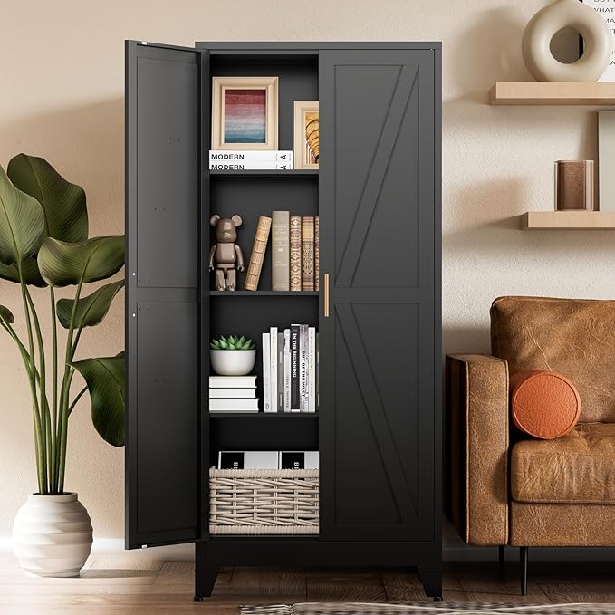 COFaR Black Farmhouse Storage Kitchen Pantry Cabinet
