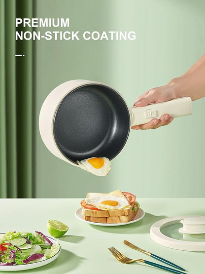 Hot Pot Electric With Steamer, 1.6L Ramen Cooker Non-Stick Sauté Pan