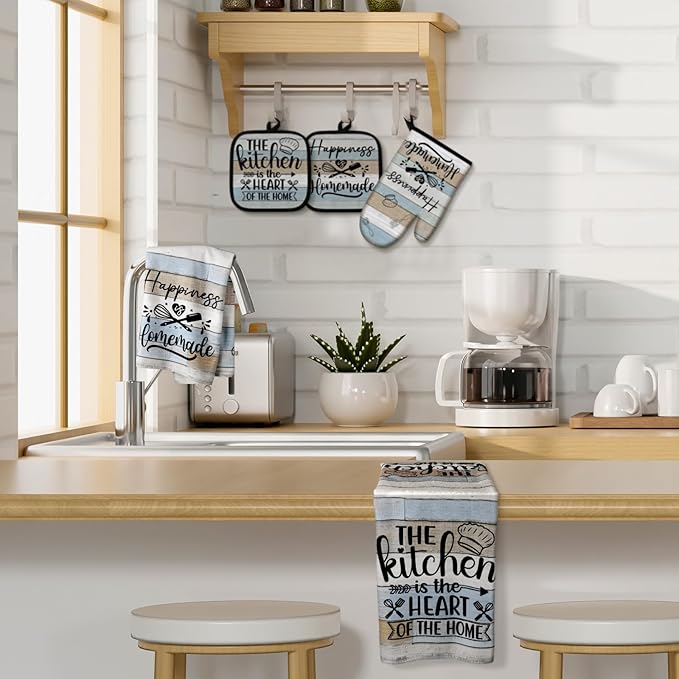 Sratte 6 Pcs Kitchen Decor Accessories Set Farmhouse Towels Pot Holders Oven