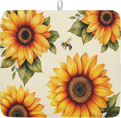 Spring Summer Dish Drying Mat 16x18 Inch Absorbent Reversible Sunflower Drying