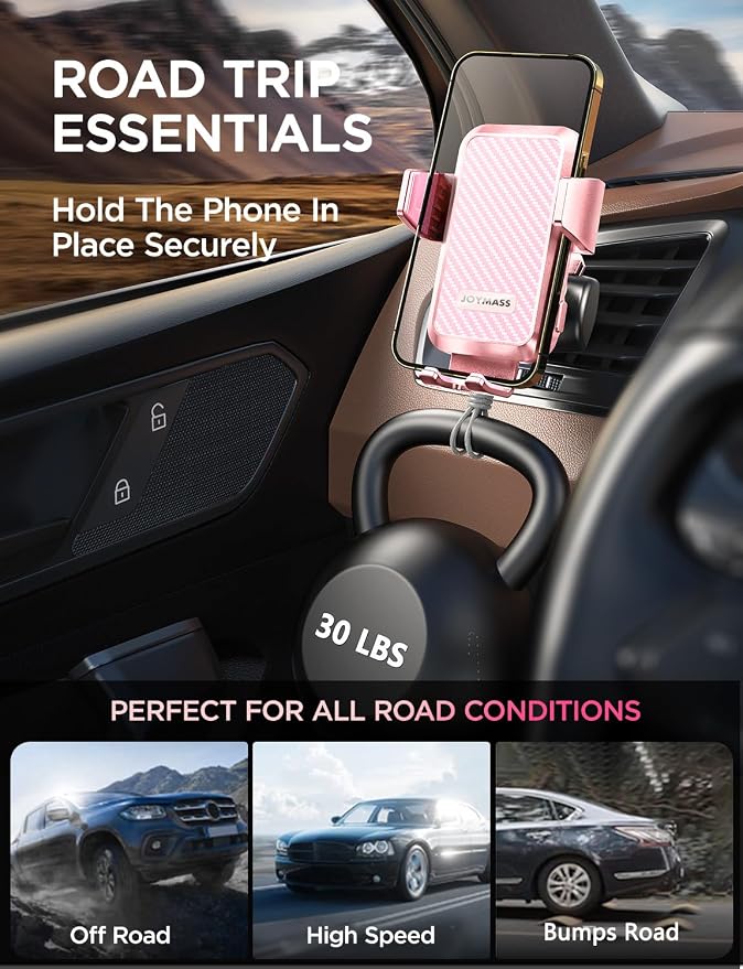 Wireless Car Charger, JOYMASS 15W Fast Charging Auto Clamping Car Charger Cell Phone Holder Mount Vent for iPhone 15 14 13 12 Mini Pro Max, Samsung Galaxy S24 Ultra S23 S22 S21+ Note 20, etc - Pink