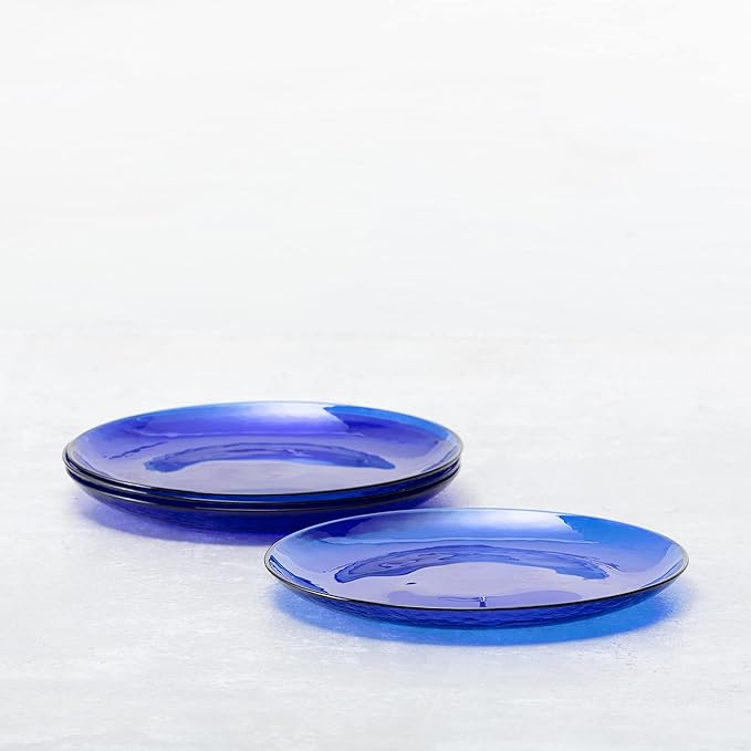 Fortessa Los Cabos 4-Piece Glass Dinner Plate Set – 10.5", Cobalt Blue