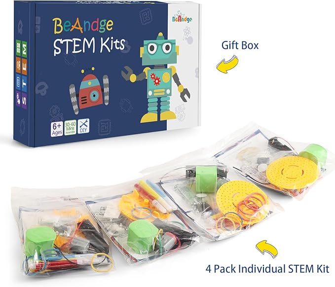 Bulk STEM Craft Kits for Kids 8-12: 4-Pack Doodling Robot Building Kits, Classroom Activities & Science Experiments, Educational Robotics DIY Project for Boys Girls, STEM Toys for School Clubs
