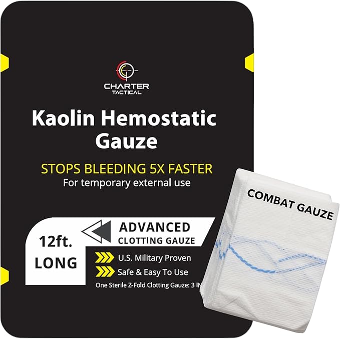 First Aid Advanced Quick Clotting Combat Gauze - Flexible Hemostatic Gauze - to Stop The Bleed kit Faster Wound Packing with Quick Clotting Medical Gauze - Survival Kit Supplies - 3" x 12.5'