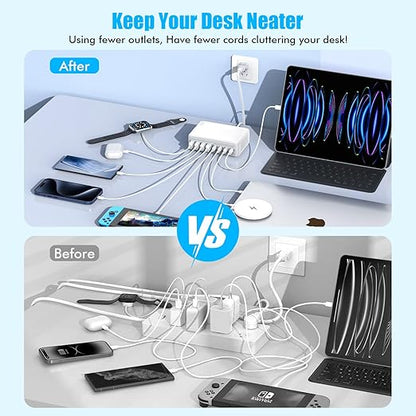 USB C Charger Block, 200W GaN 8 Port USB C Charging Station USB Hub Block Cube