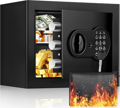 Safe Box with Fireproof Waterproof Bag, Home Safe with Keys & Pass Code & Wall