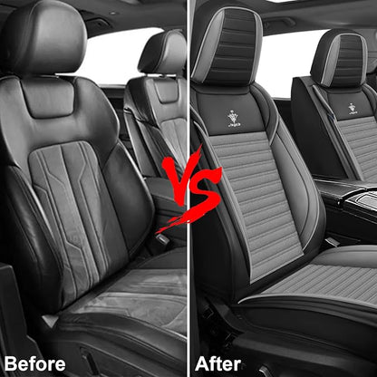 Seat Covers Fit for Nissan Rogue 2015-2026, Breathable and Comfortable Leather Car Seat Cover, Standard Waterproof Cushion Cover Auto Interior Accessories (Black Gray)