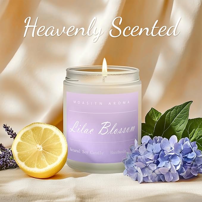 MOASITN Lilac Blossom Spring Soy Candle| Lavender,Lilac,Lemon Scented Candle for Home| Long Burning Aromatherapy Candle| Jar Candel Gift for Women,Men as Birthday,Relaxing,Housewarming Gifts| 7oz