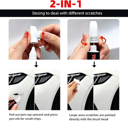 Star White Metallic Tri-Coat(AZ) Car Touch Up Paint for Ford 2-in-1 Car Scratch Repair Pen with Fine Tip&Brush, DIY Color-Code Matched Auto Paint for Rock Chips Door Scratches Paint Nicks Bumper Marks