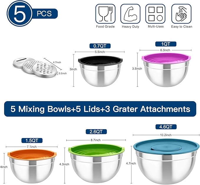 TeamFar Mixing Bowls with Lids,